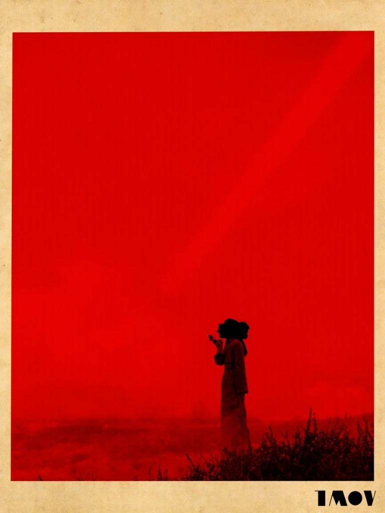 Minimalist film poster with a woman's silhouette against a deep red field.